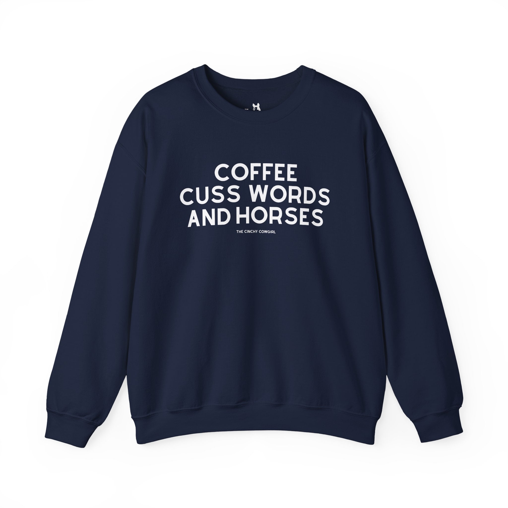 Coffee, Cuss Words And Horses Fleece Pullover Sweatshirt The Cinchy Cowgirl - Print S Navy