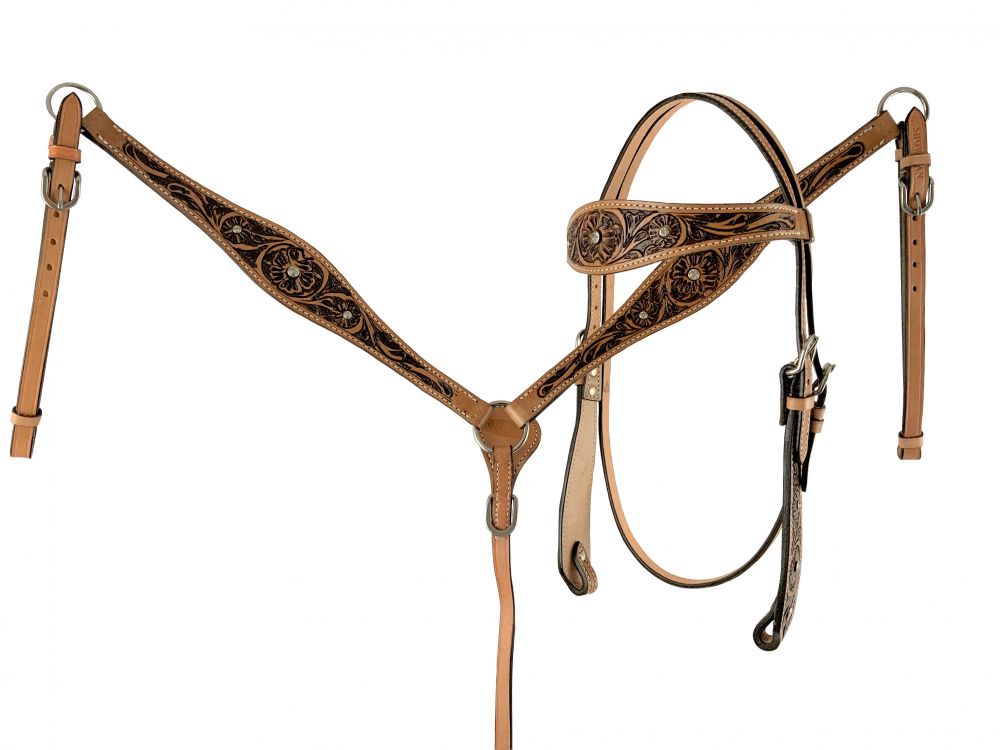 Double Stitch Floral Headstall Set headstall set Shiloh   