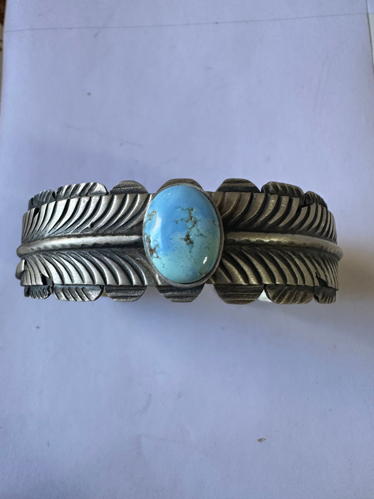 Feather on the Golden Hills Cuff Bracelet NT jewelry Nizhoni Traders LLC   