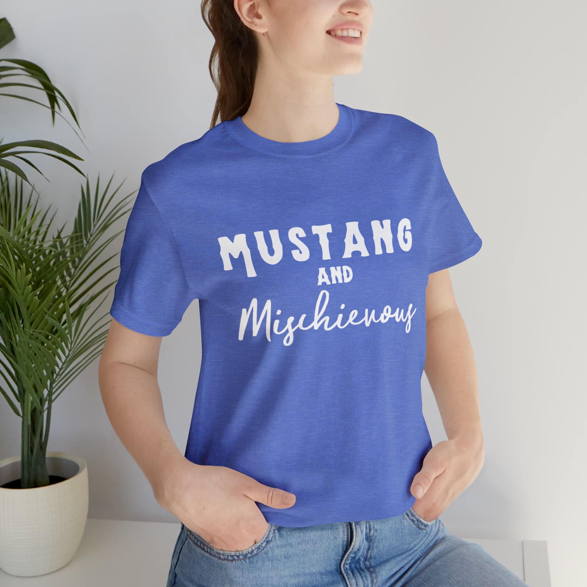Mustang & Mischievous Short Sleeve Tee Horse Color Shirt Printify Heather Columbia Blue XS 