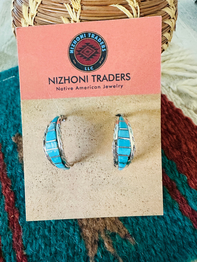 The Turquoise Crescent Hoop Earrings NT jewelry Nizhoni Traders LLC   