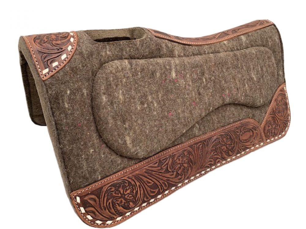 Brown, Tooled, & Buckstitch Saddle Pad western saddle pad Shiloh   