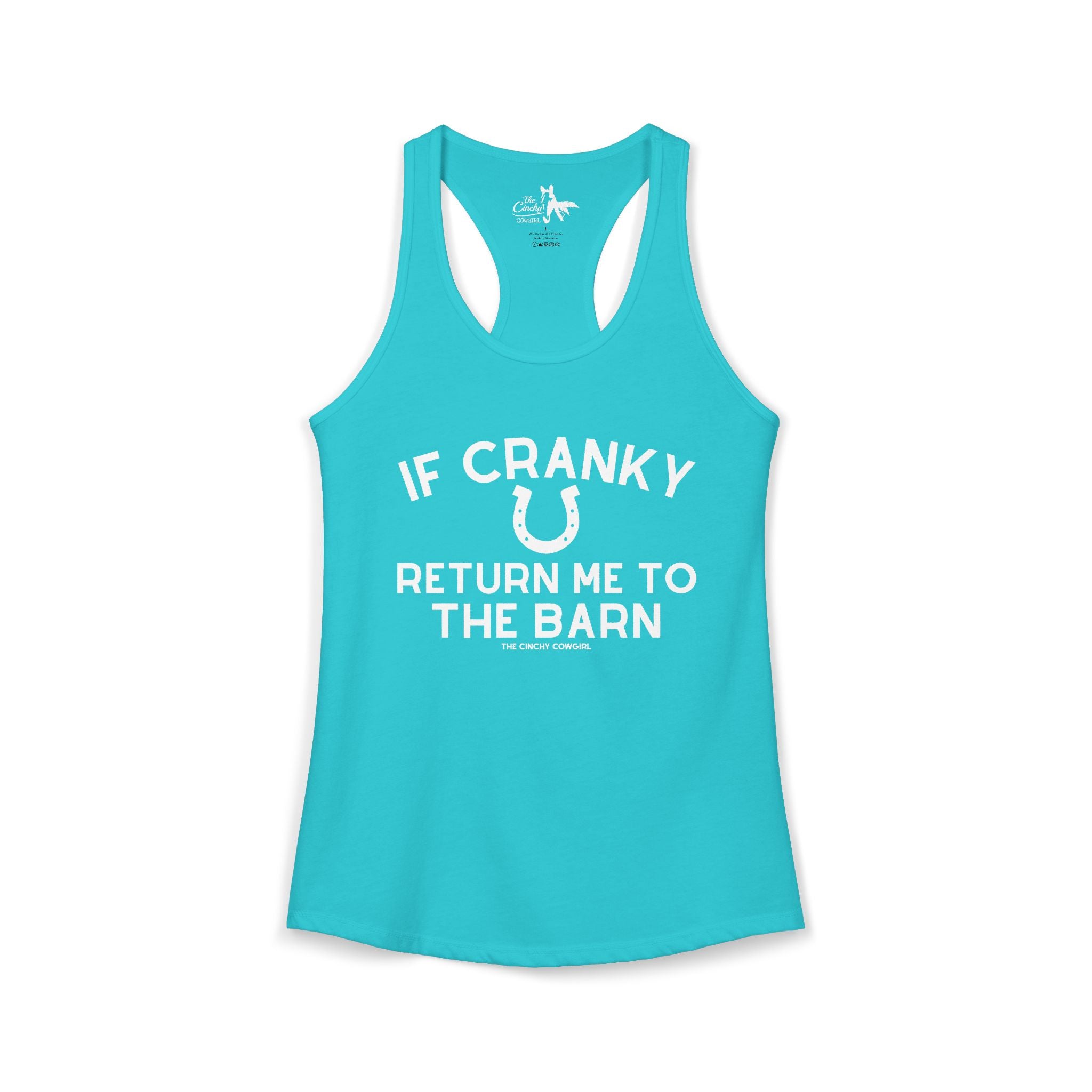 If Cranky Return Me To The Barn Tank Top Tank Top The Cinchy Cowgirl - Print XS Solid Tahiti Blue