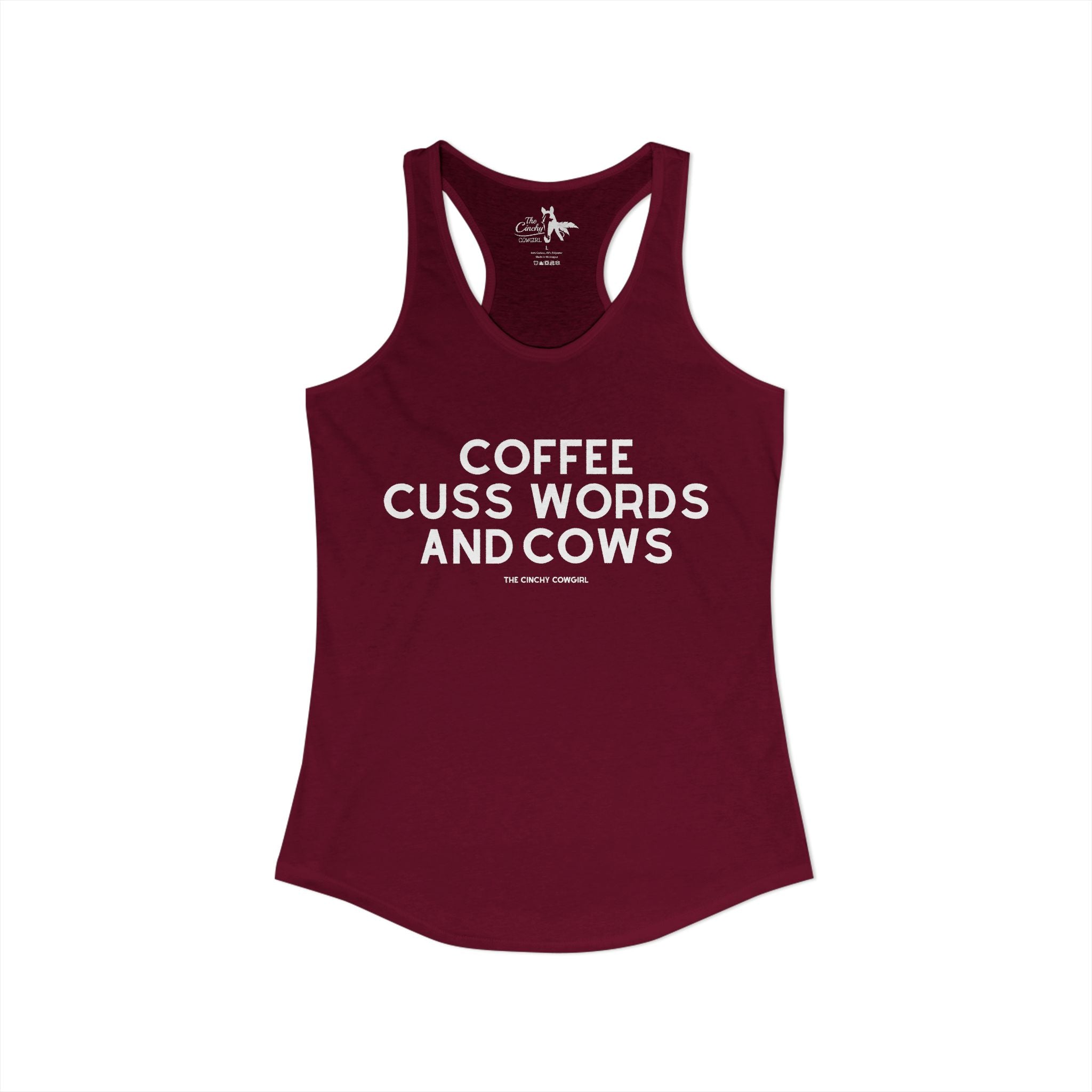 Coffee, Cuss Words And Cows Tank Top Tank Top The Cinchy Cowgirl - Print XS Solid Cardinal Red