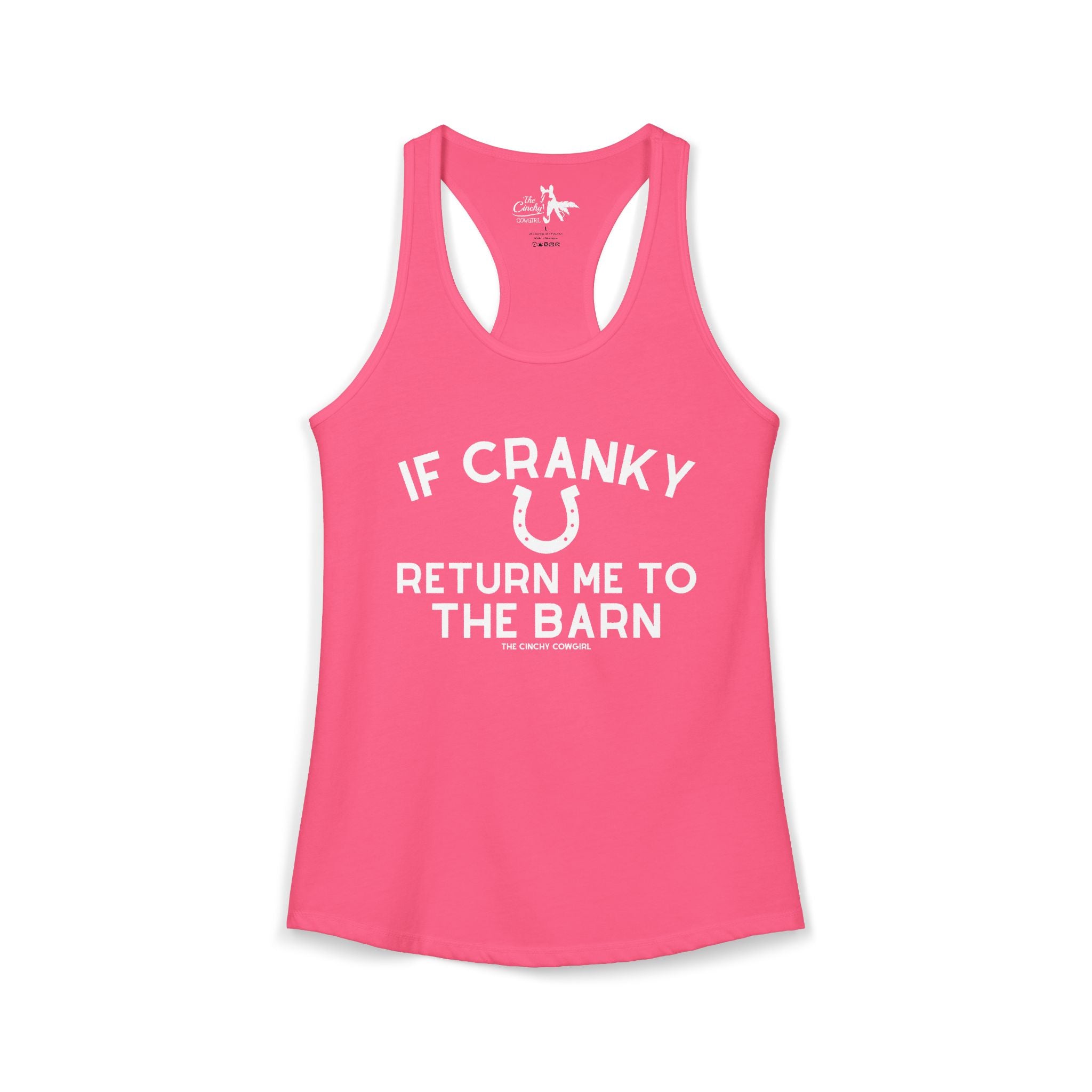 If Cranky Return Me To The Barn Tank Top Tank Top The Cinchy Cowgirl - Print XS Solid Hot Pink