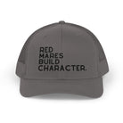 Red Mares Build Character Trucker Hat Embroidered TCC Hat The Cinchy Cowgirl - Print Charcoal