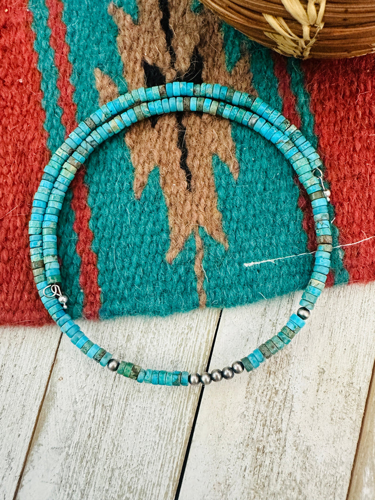 Navajo Turquoise & Sterling Silver Beaded Wrap Choker Necklace Jewelry & Watches:Ethnic, Regional & Tribal:Necklaces & Pendants Nizhoni Traders LLC   