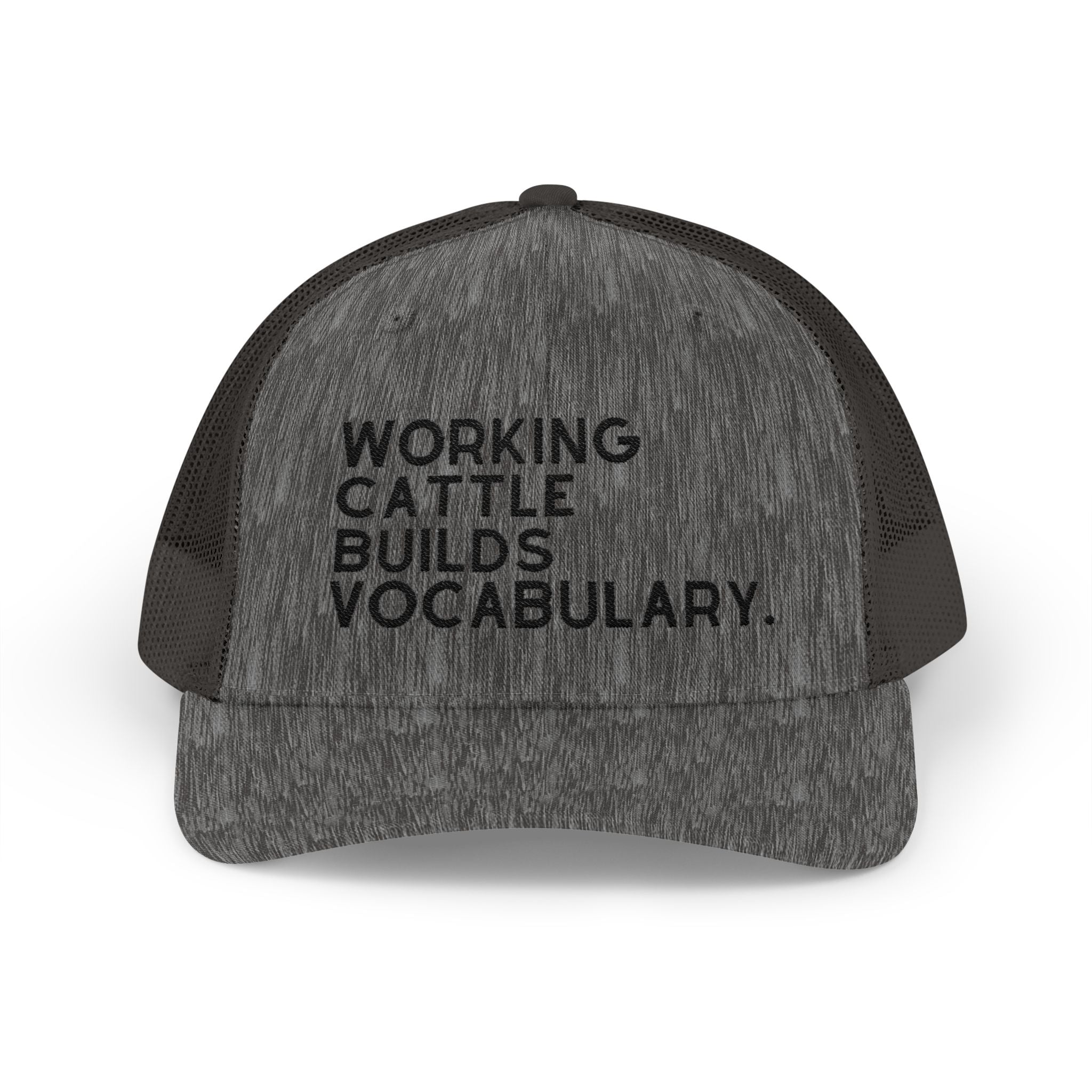 Embroidered Working Cattle Builds Vocabulary Trucker Hat [23 Colors] Embroidered TCC Hat The Cinchy Cowgirl - Print Dark Heather Grey