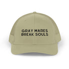 Gray Mares Break Souls Trucker Hat Embroidered TCC Hat The Cinchy Cowgirl - Print Khaki