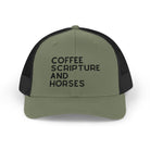 Embroidered Coffee Scripture and Horses Trucker Hat [23 Colors] Embroidered TCC Hat The Cinchy Cowgirl - Print