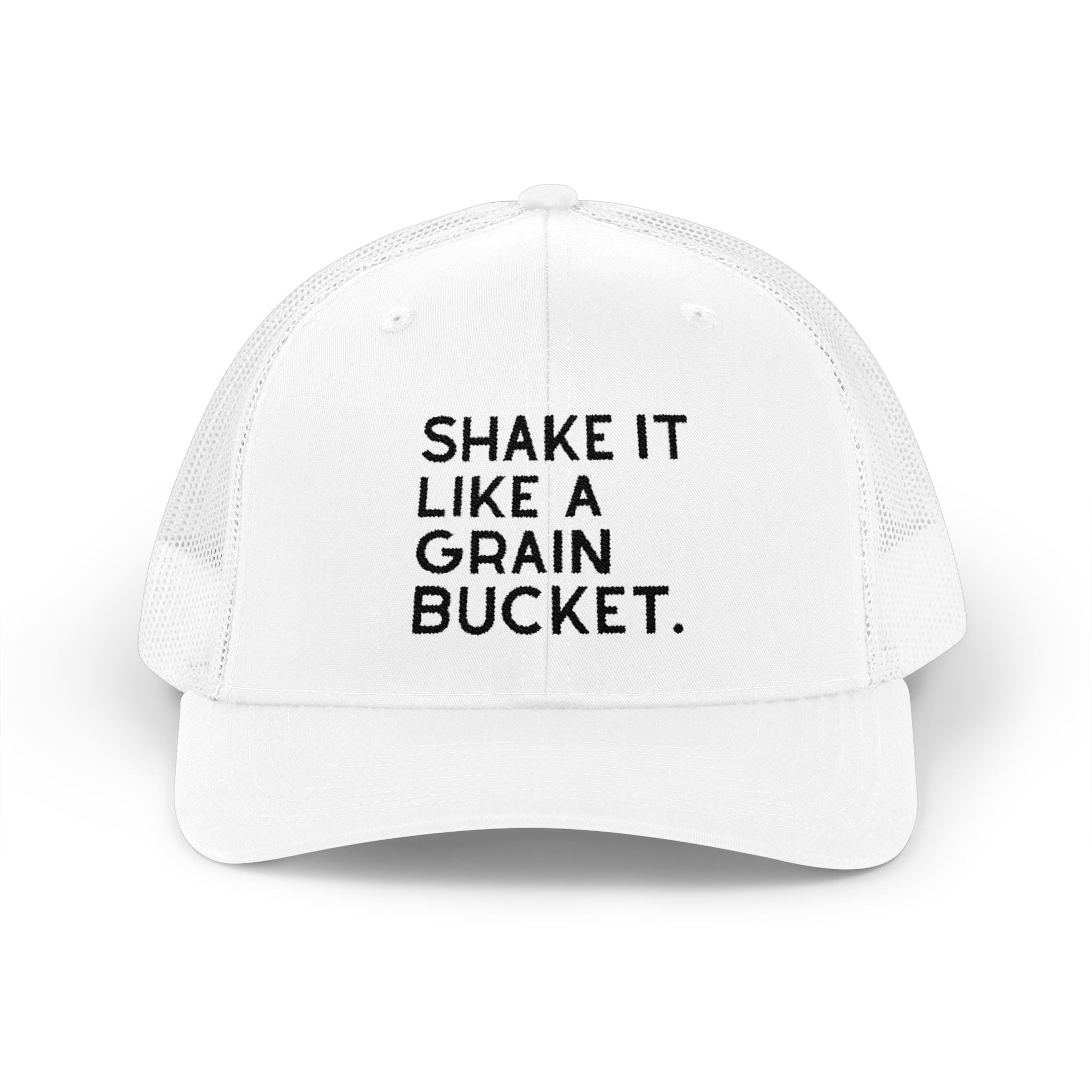 Embroidered Shake It Like A Grain Bucket Trucker Hat Embroidered TCC Hat The Cinchy Cowgirl - Print White