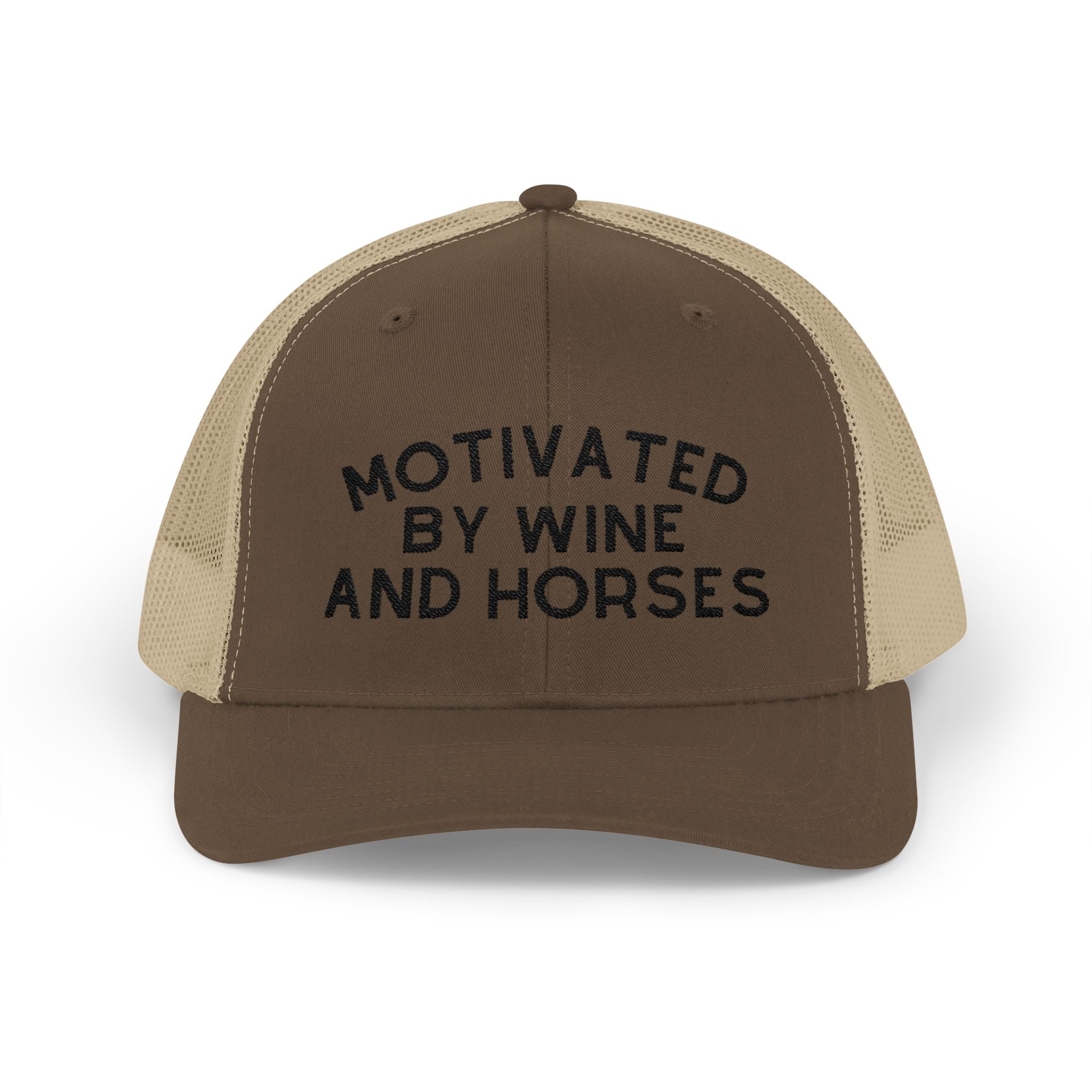Motivated by Wine & Horses Trucker Hat Embroidered TCC Hat The Cinchy Cowgirl - Print Brown / Khaki