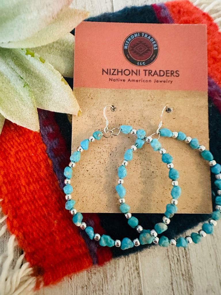 Navajo Pearl & Turquoise Beaded Dangle Earrings NT jewelry Nizhoni Traders LLC   
