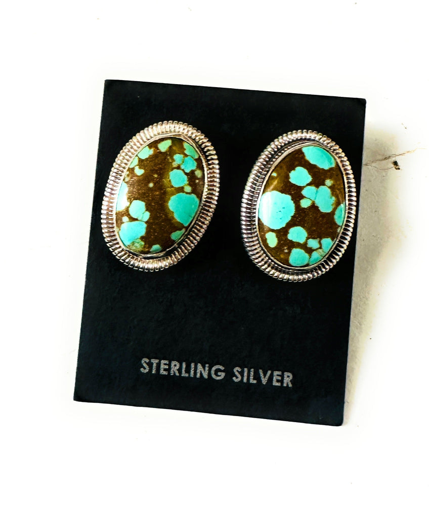 Navajo Number 8 Turquoise & Sterling Silver Post Earrings NT jewelry Nizhoni Traders LLC   