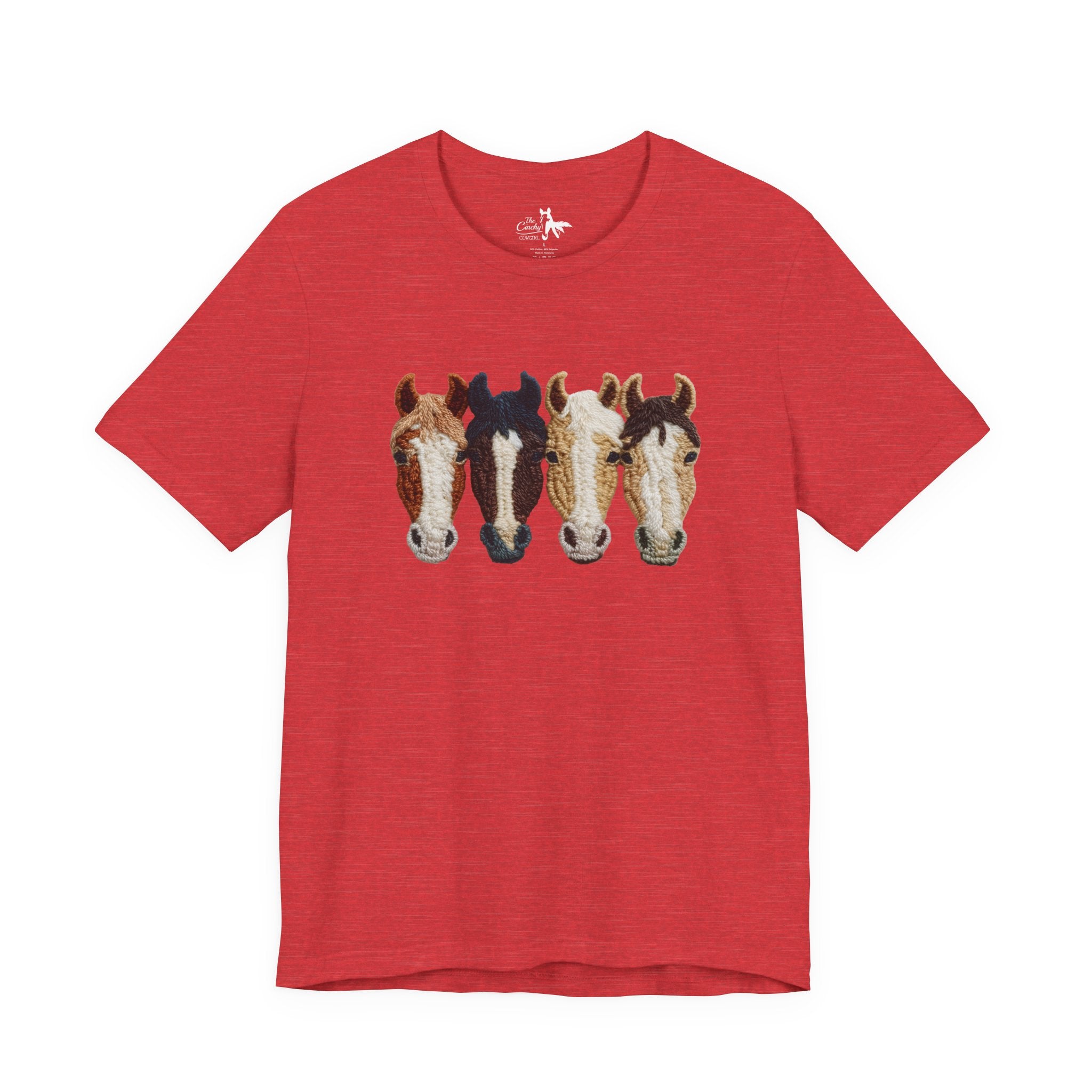 Faux Crochet Horses Short Sleeve Tee Graphic Tee The Cinchy Cowgirl - Print Heather Red XS