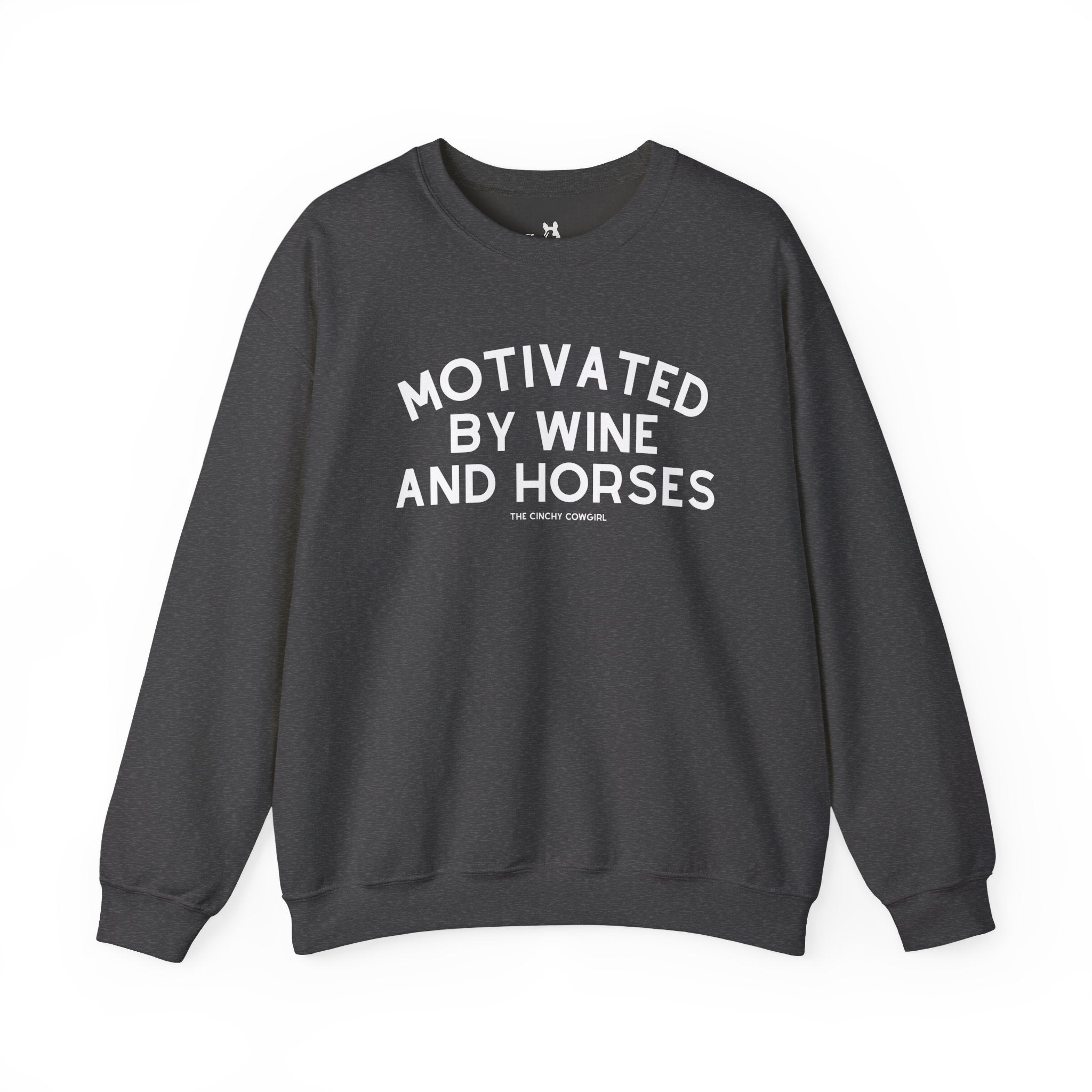 Motivated By Wine & Horses Fleece Pullover Sweatshirt The Cinchy Cowgirl - Print S Dark Heather