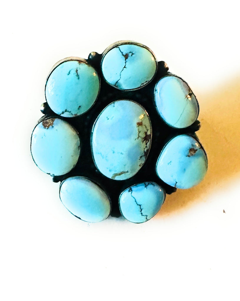 Navajo Golden Hills Turquoise & Sterling Silver Cluster Ring Size 7.5 NT jewelry Nizhoni Traders LLC   