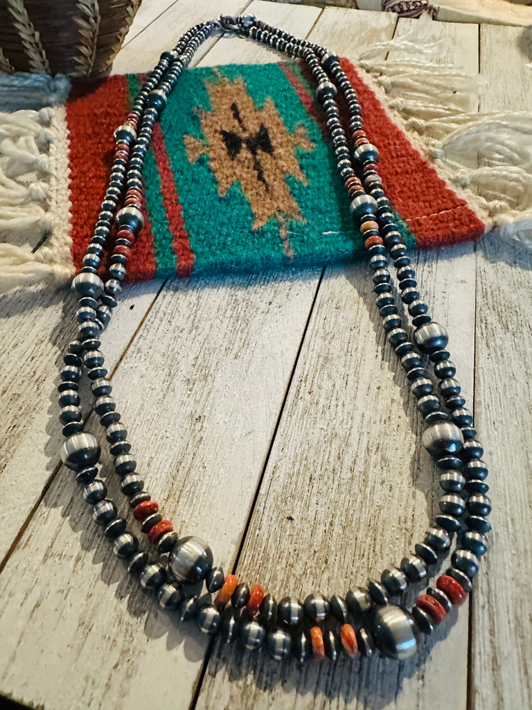 Southwestern Spiny Orange Navajo Pearl Necklace NT jewelry Nizhoni Traders LLC   
