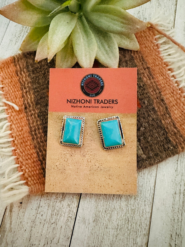 Western Rectangle Post Earrings NT jewelry Nizhoni Traders LLC   