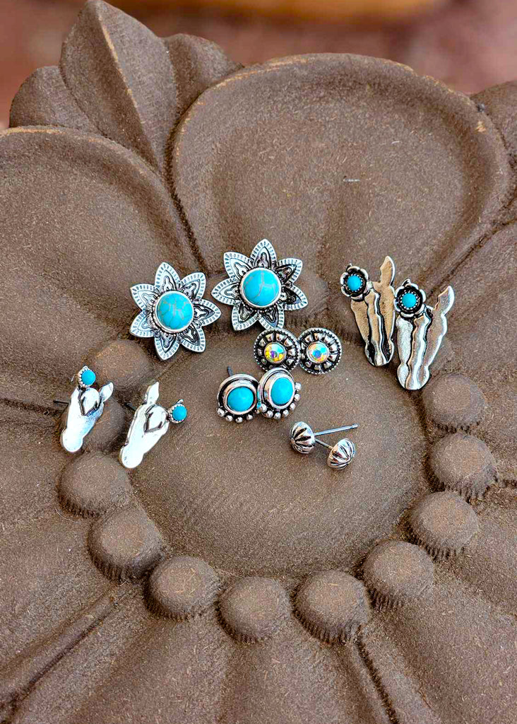 6 Pair Western Design Stud Horse Earring Set Earrings Blue Tortoise