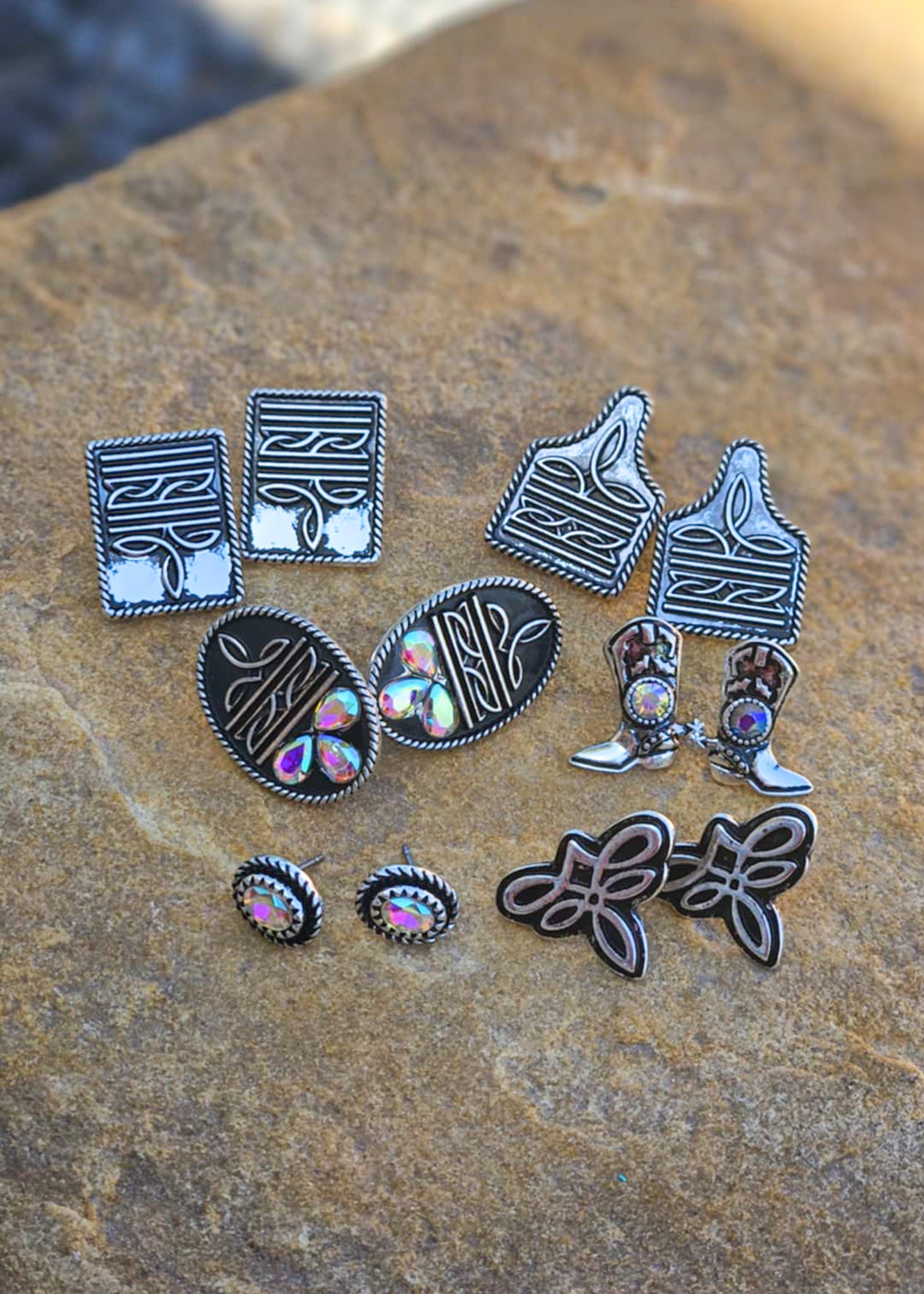 6 Pair Western Style Stud Earrings Earrings Blue Tortoise