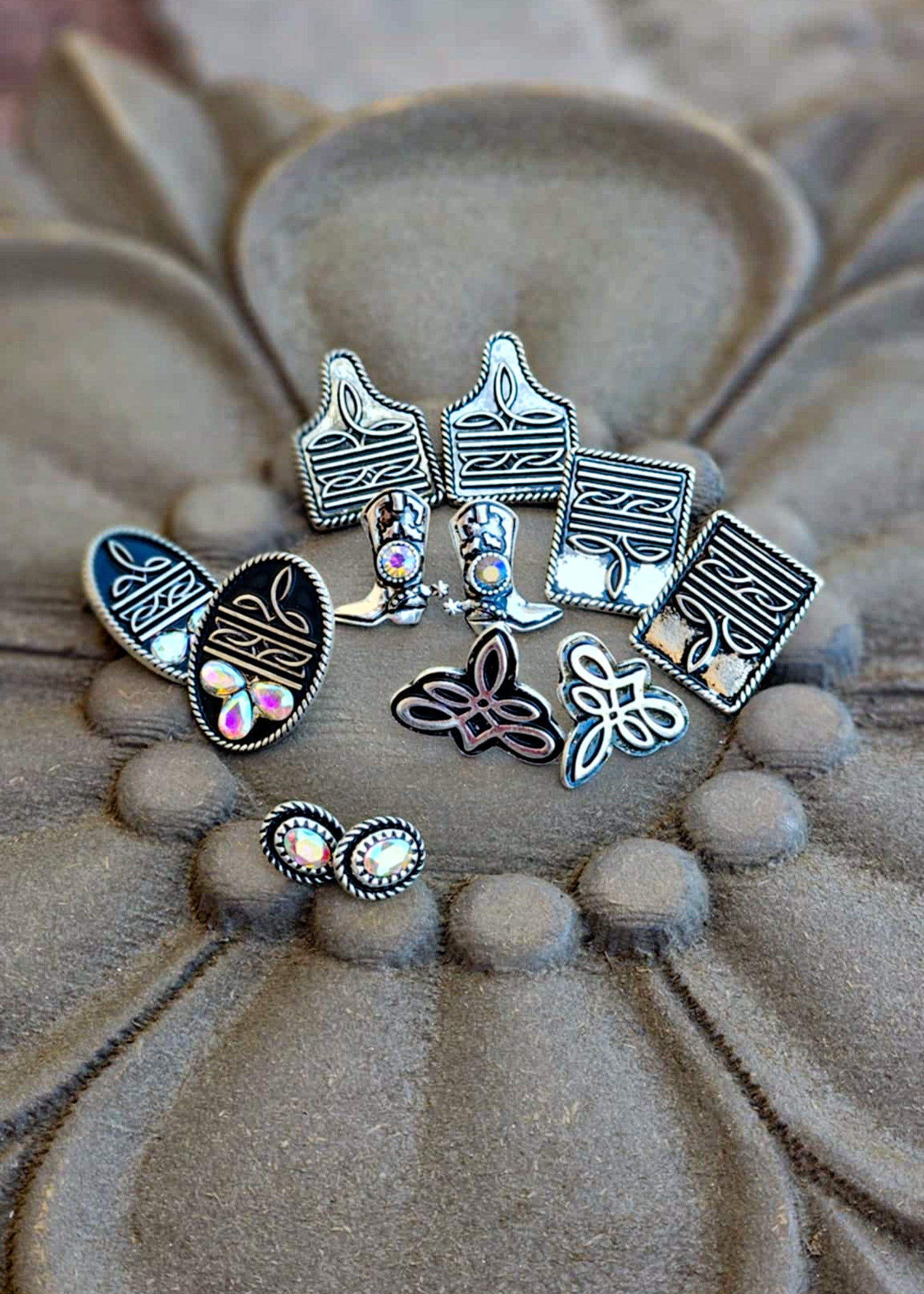 6 Pair Western Style Stud Earrings Earrings Blue Tortoise