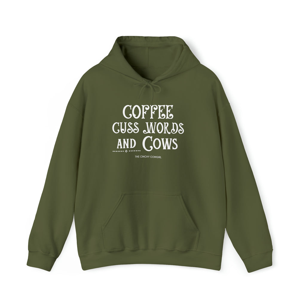Coffee Cuss Words Cows Hoodie Hoodie Printify Military Green S 