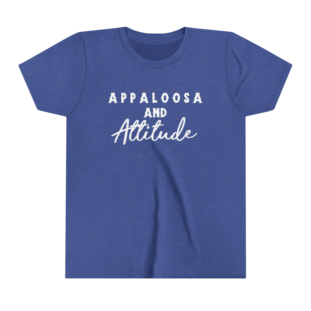 Western royal youth short sleeve with white lettering that reads "Appaloosa & Attitude".