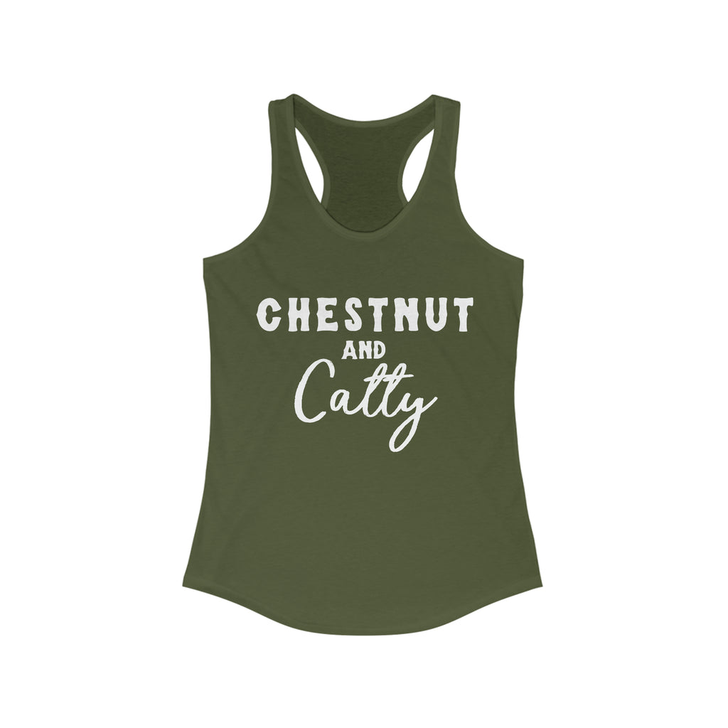 Chestnut & Catty Racerback Tank Horse Color Shirts Printify XS Solid Military Green 