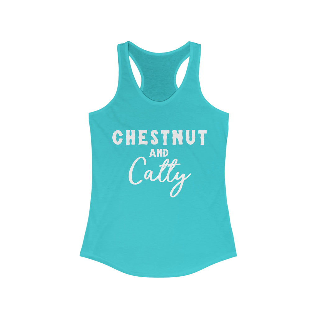 Chestnut & Catty Racerback Tank Horse Color Shirts Printify XS Solid Tahiti Blue 