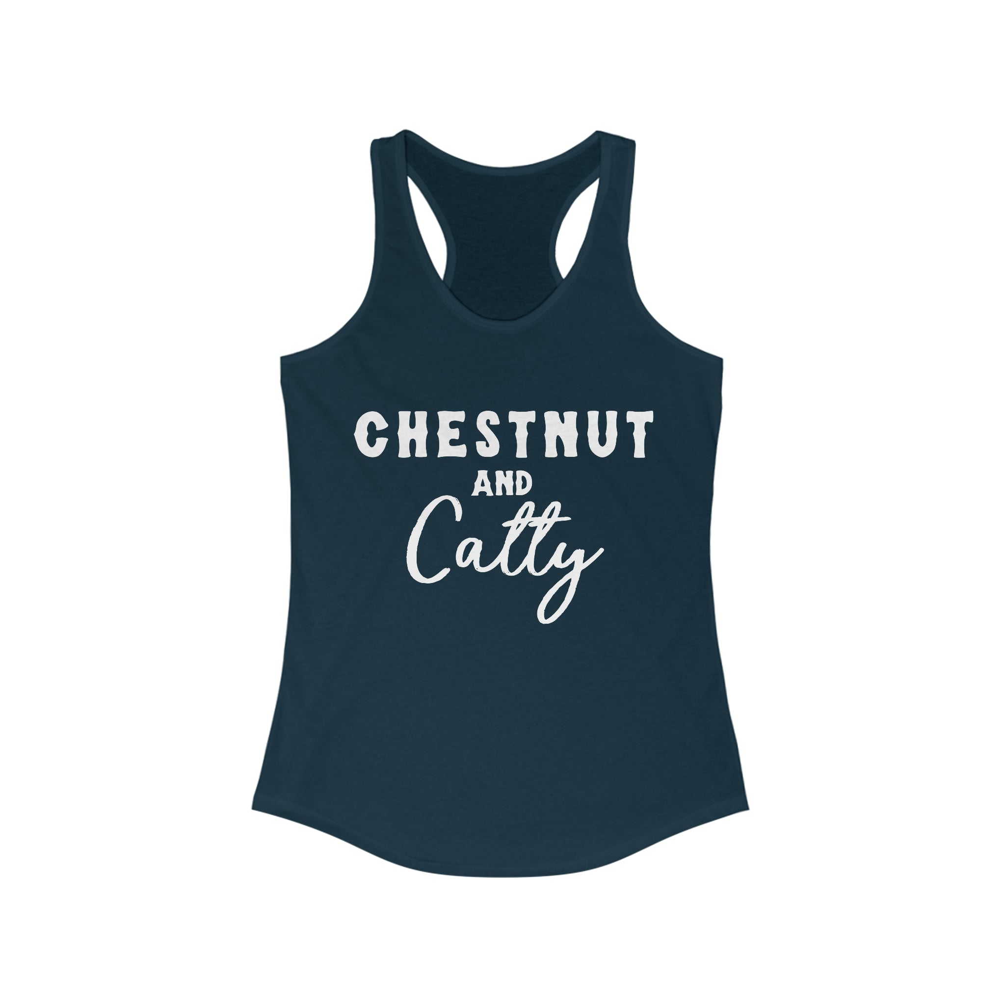 Chestnut & Catty Racerback Tank Horse Color Shirts Printify XS Solid Midnight Navy 