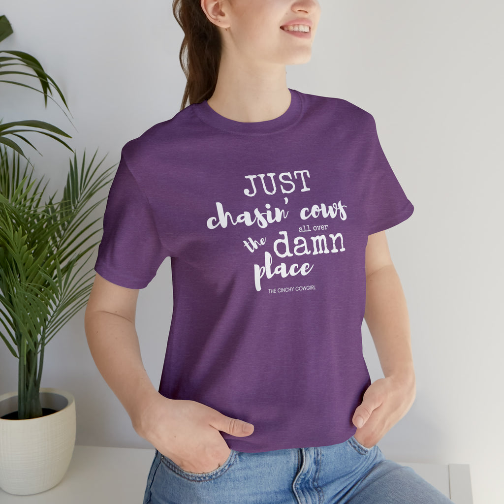 Just Chasin' Cows Purple Short Sleeve Tee