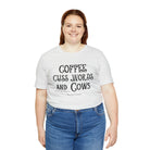 Coffee Cuss Words & Cows Short Sleeve Graphic Tee T-Shirt The Cinchy Cowgirl - Print