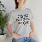 Coffee Cuss Words & Cows Short Sleeve Graphic Tee T-Shirt The Cinchy Cowgirl - Print Silver S
