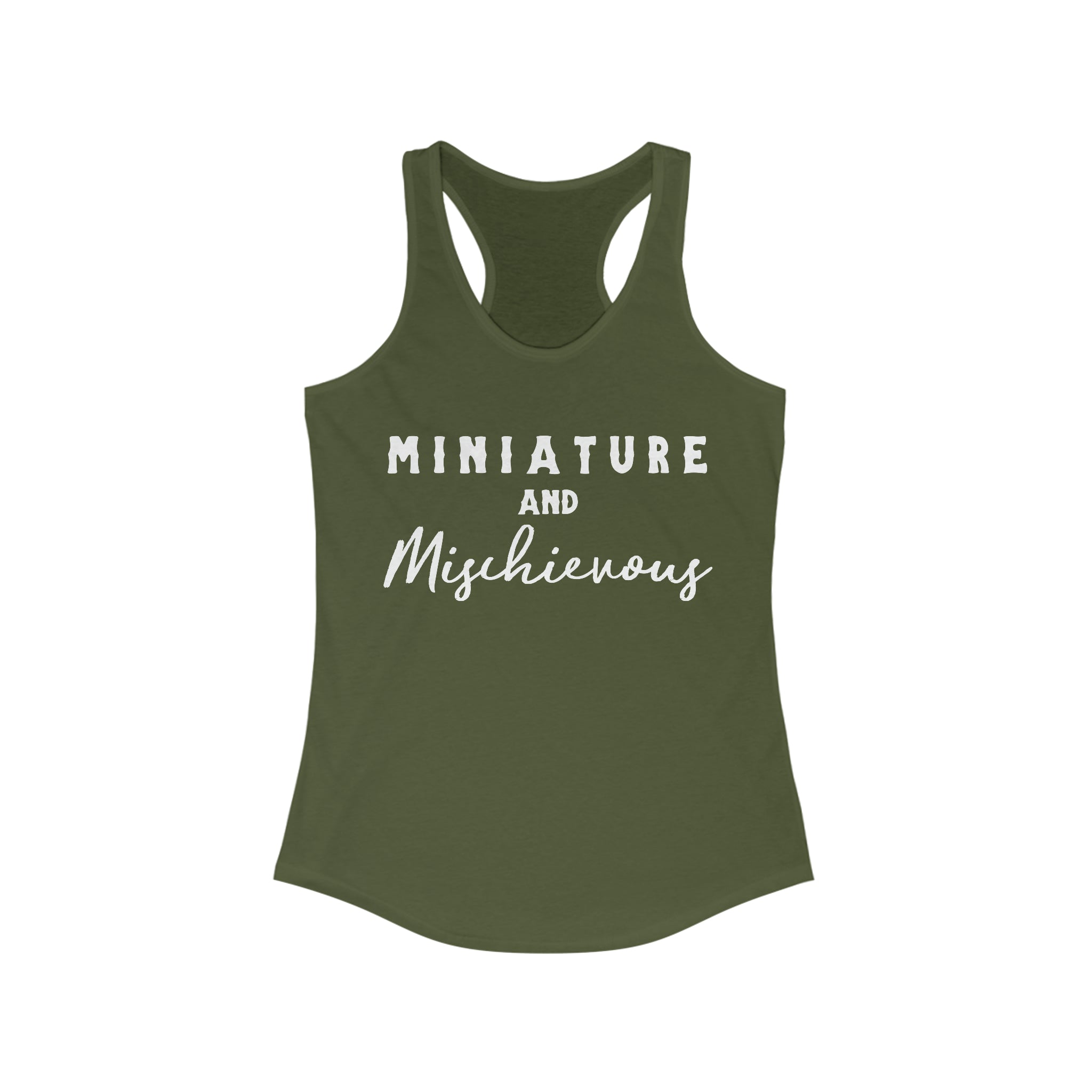 Miniature & Mischievous Racerback Tank Horse Color Shirts Printify XS Solid Military Green 
