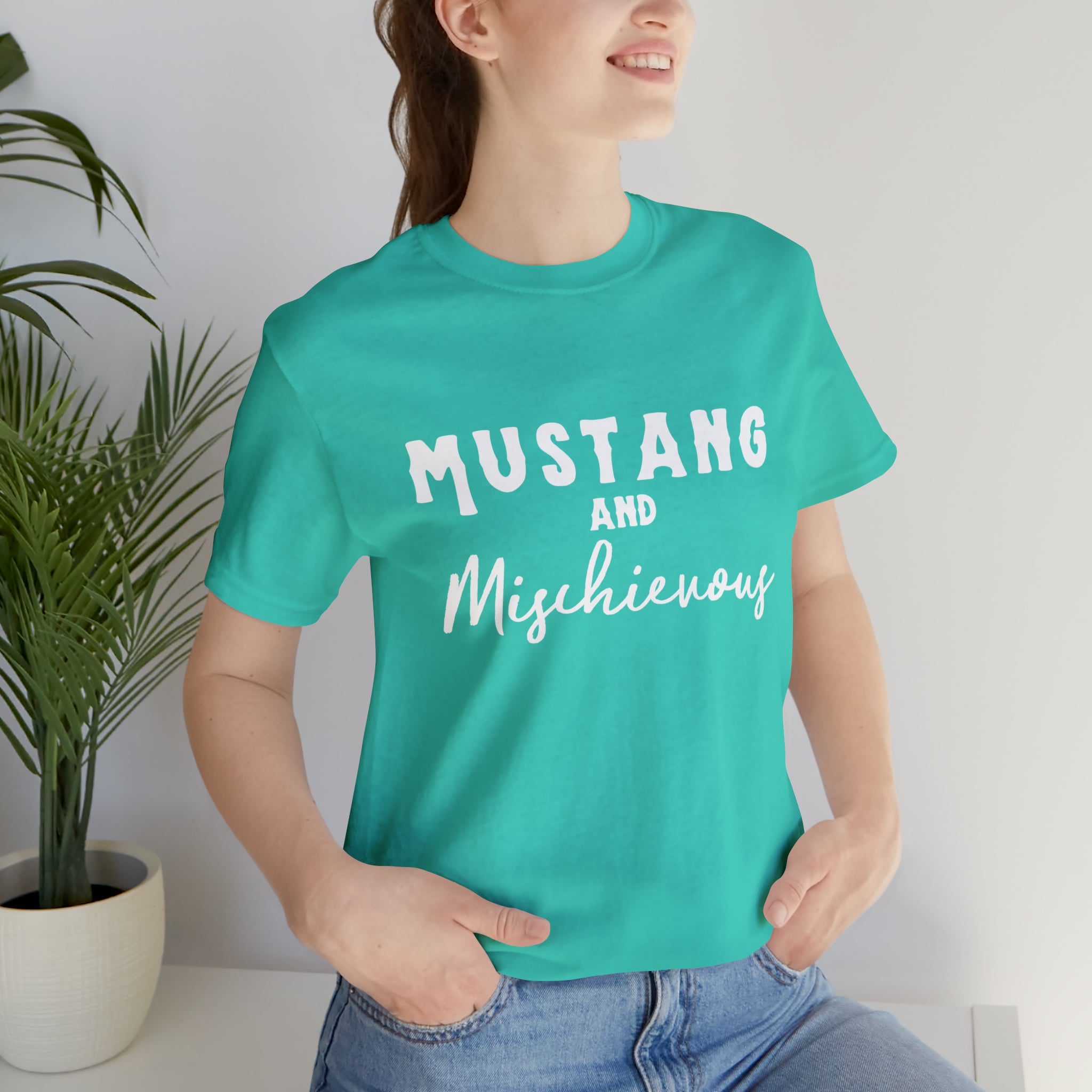Mustang & Mischievous Short Sleeve Tee Horse Color Shirt Printify Teal XS 
