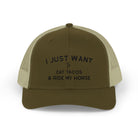 I Just Want To Eat Tacos And Ride My Horse Trucker Hat Hats The Cinchy Cowgirl - Print Moss / Khaki One size