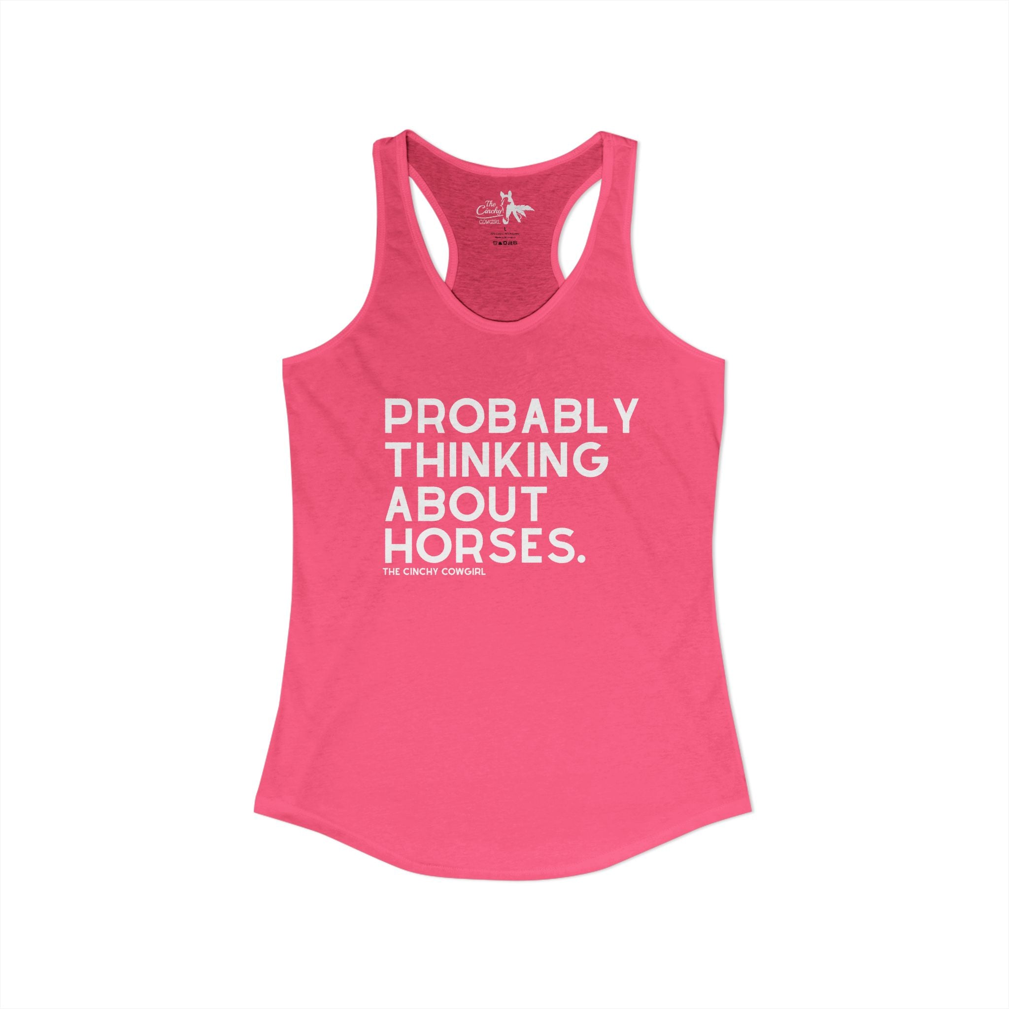 Probably Thinking About Horses Tank Top graphic tank The Cinchy Cowgirl - Print XS Solid Hot Pink