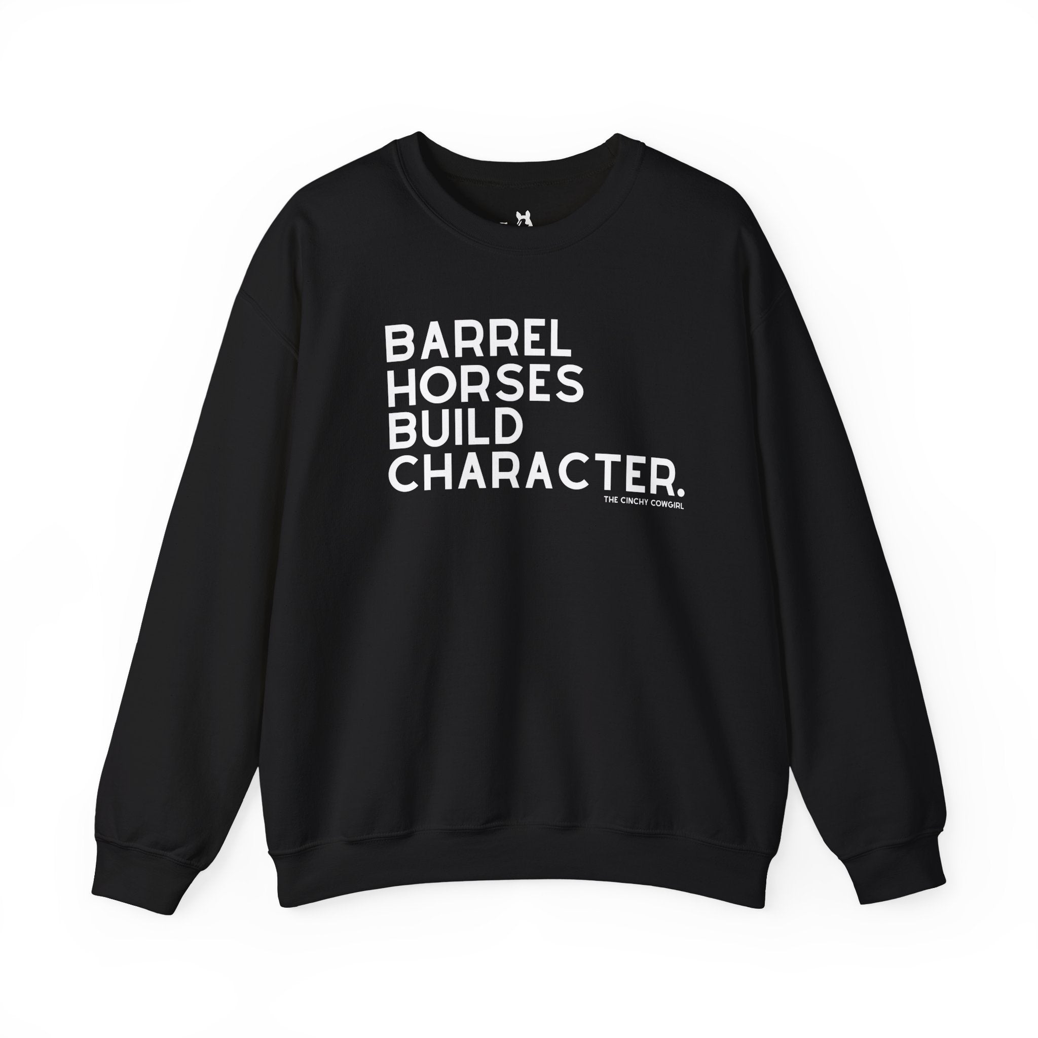 Barrel Horses Build Character Pullover Sweatshirt The Cinchy Cowgirl - Print S Black