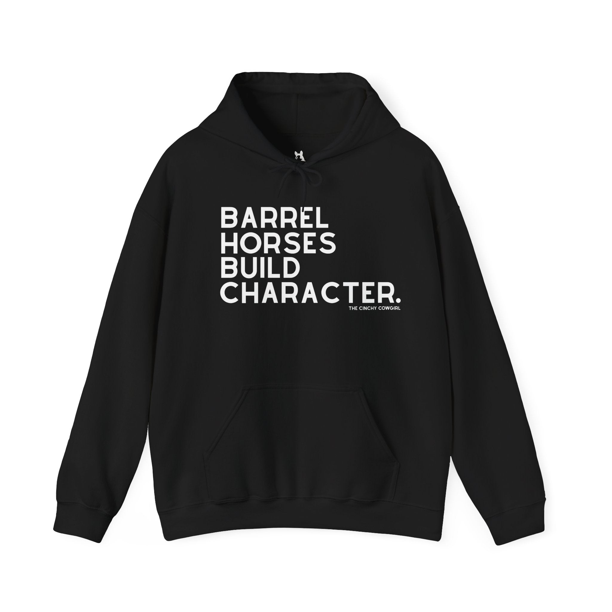 Barrel Horses Build Character Hoodie Graphic Hoodie The Cinchy Cowgirl - Print Black S