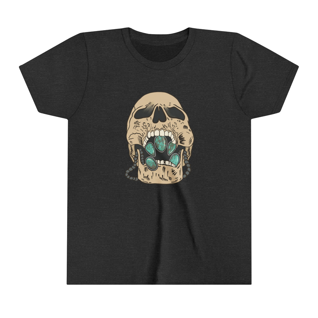 Squash Blossom Skull Youth Short Sleeve Tee Dark Grey