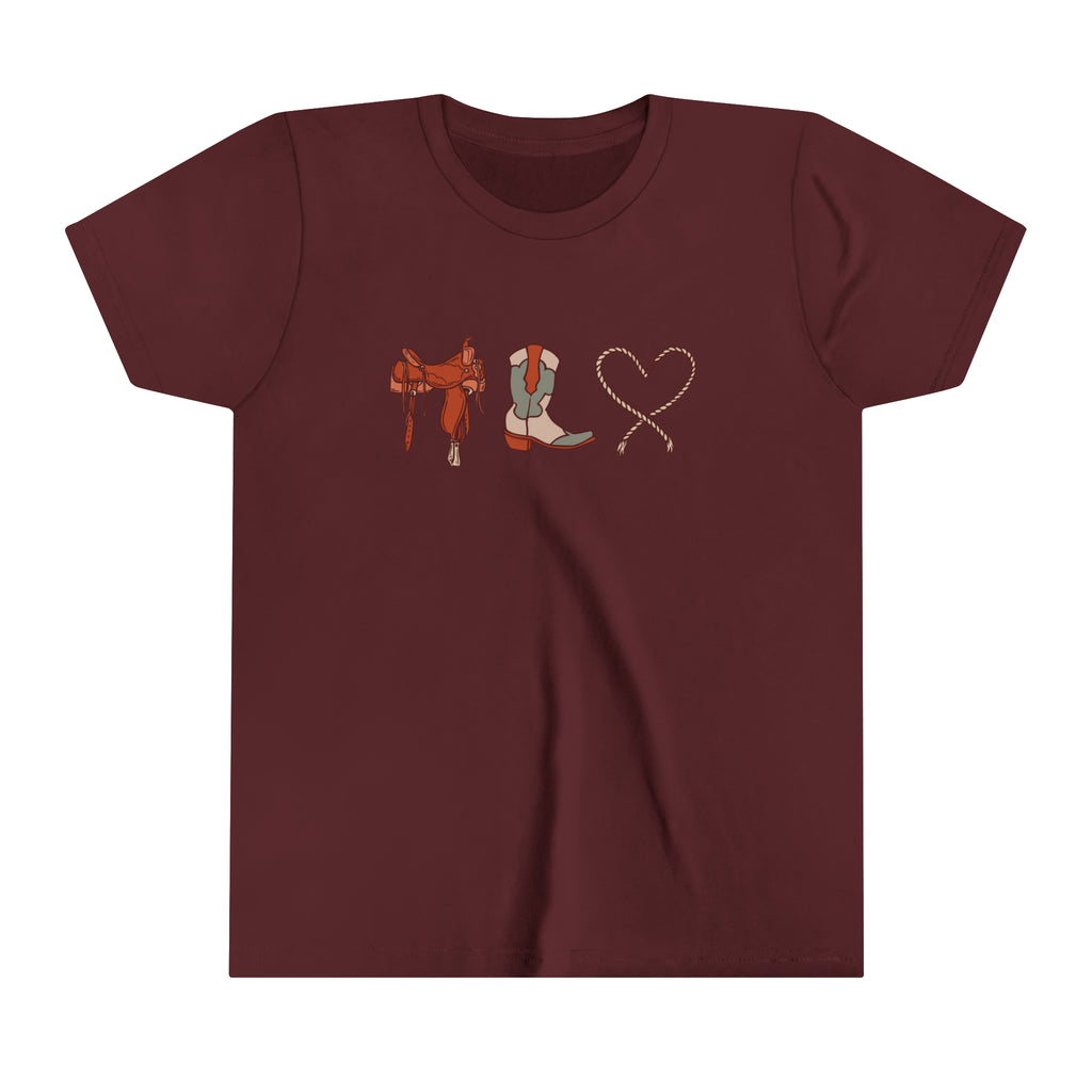 Western Love Youth Short Sleeve Tee Maroon