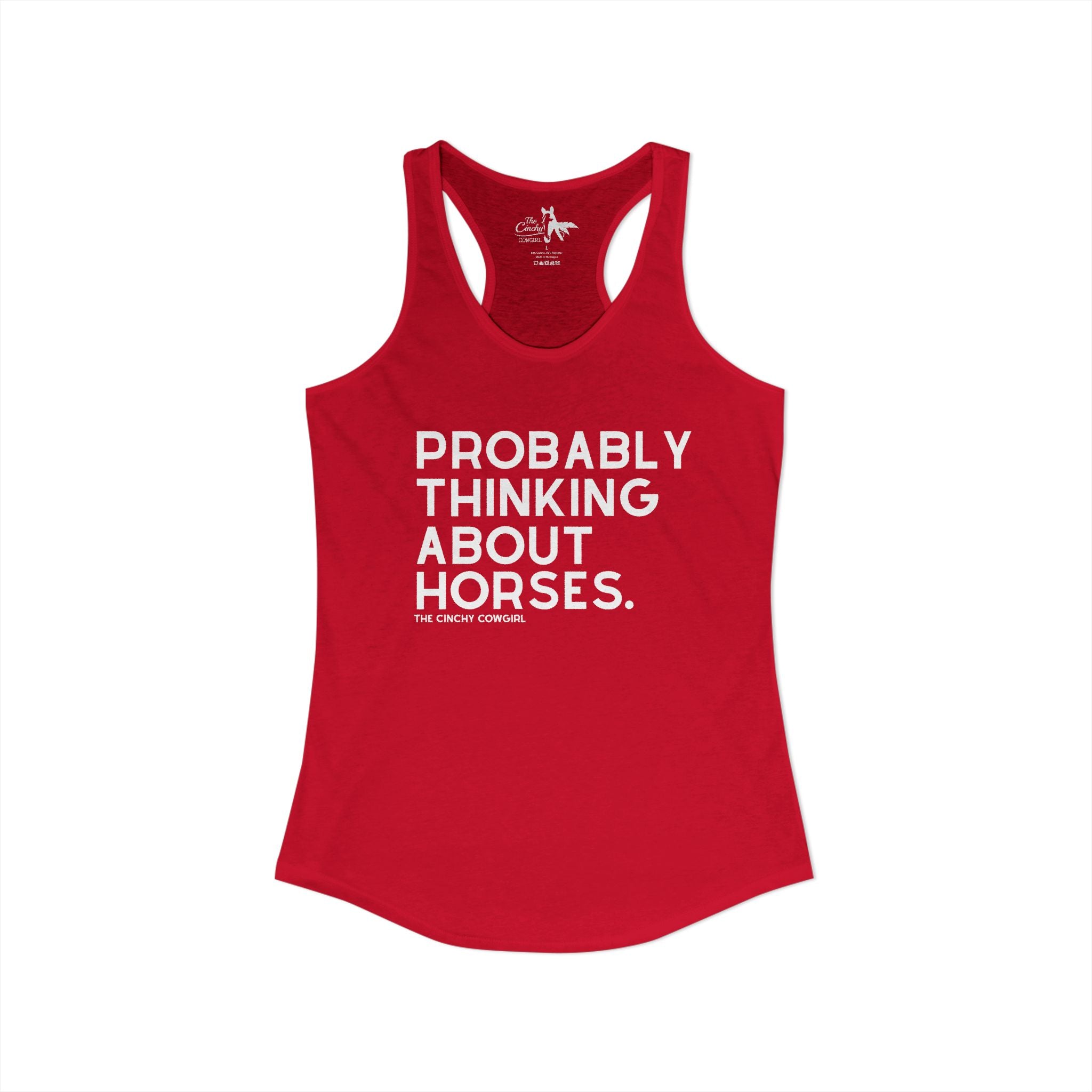 Probably Thinking About Horses Tank Top graphic tank The Cinchy Cowgirl - Print XS Solid Red