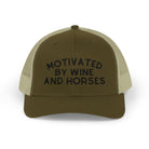 Motivated by Wine & Horses Trucker Hat Embroidered TCC Hat The Cinchy Cowgirl - Print Moss / Khaki