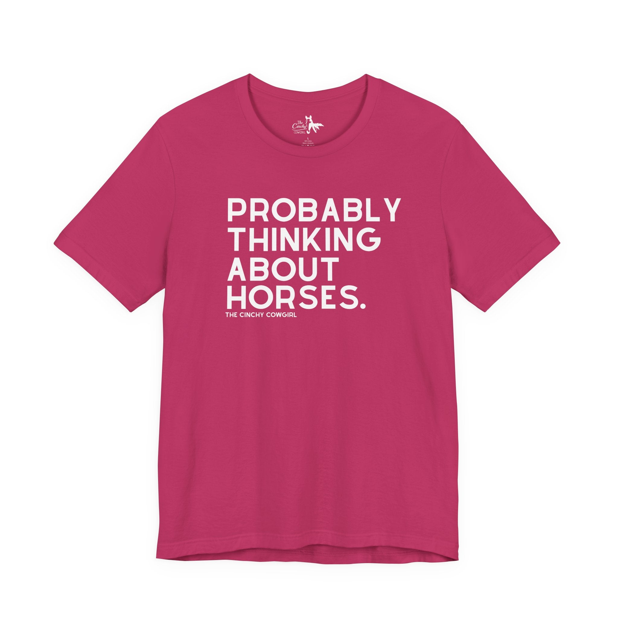 Probably Thinking About Horses Short Sleeve Tee Graphic Tee The Cinchy Cowgirl - Print Berry XS