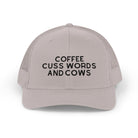Coffee Cuss Words and Cows Trucker Hat Embroidered TCC Hat The Cinchy Cowgirl - Print Silver