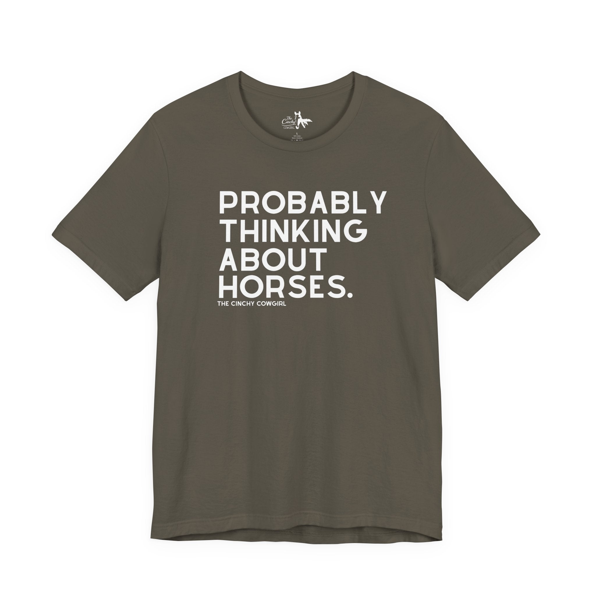 Probably Thinking About Horses Short Sleeve Tee Graphic Tee The Cinchy Cowgirl - Print Army XS