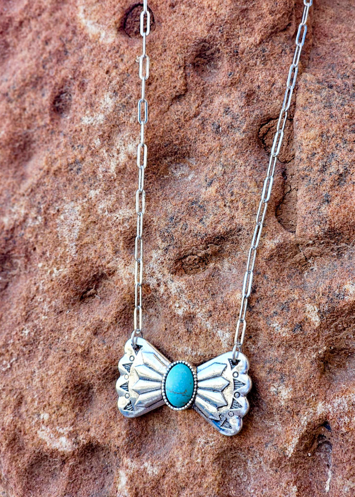 Western Style Bow Necklace Necklace Blue Tortoise