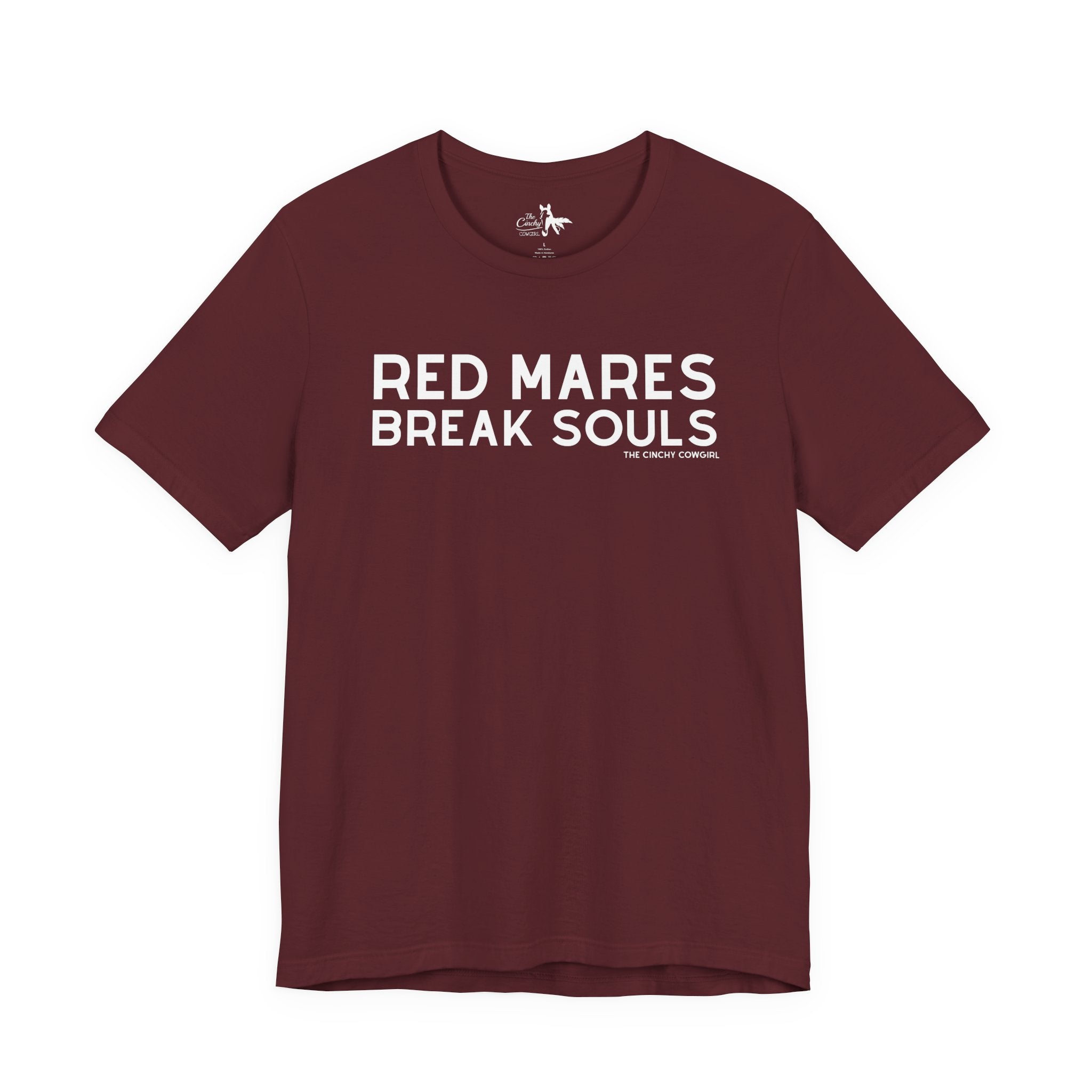 Red Mares Break Souls Short Sleeve Tee T-Shirt The Cinchy Cowgirl - Print Maroon XS