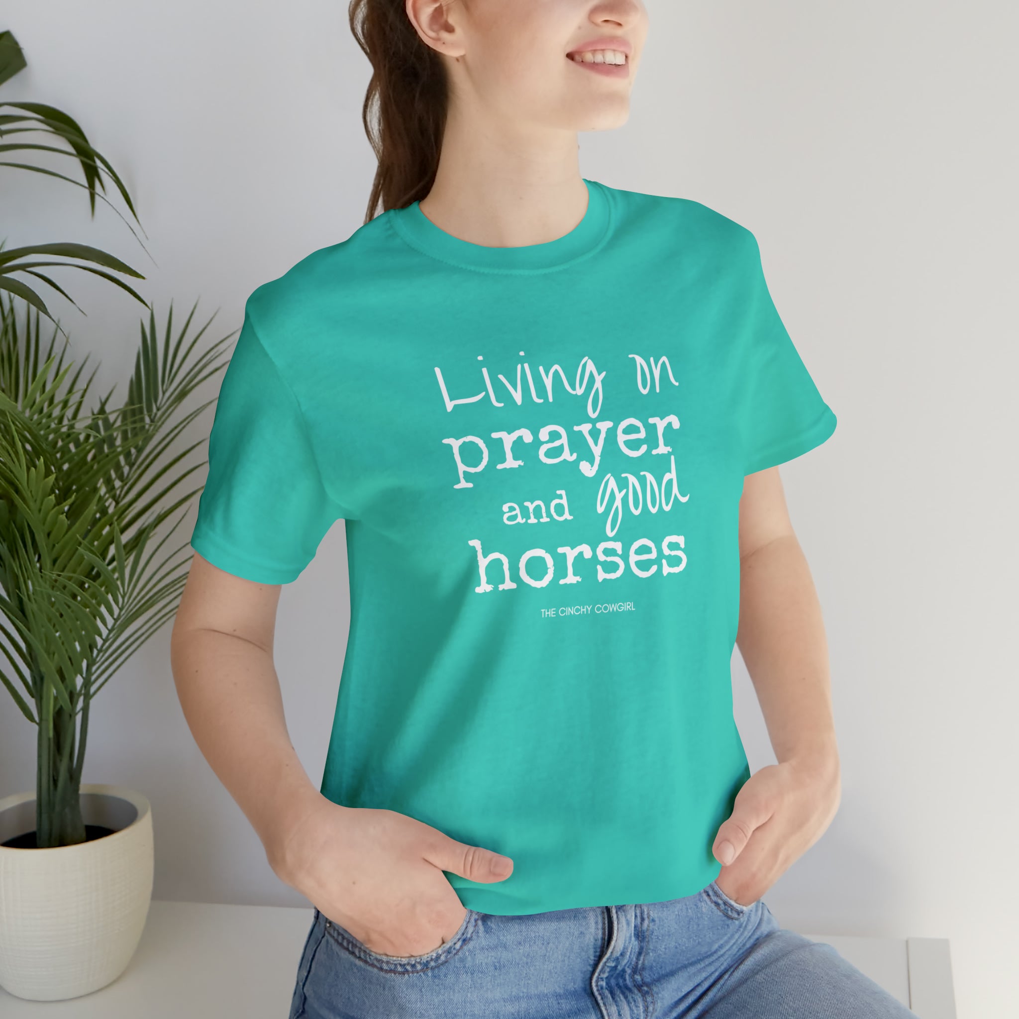 Living on Prayer & Horses Short Sleeve Tee tcc graphic tee Printify Teal XS 